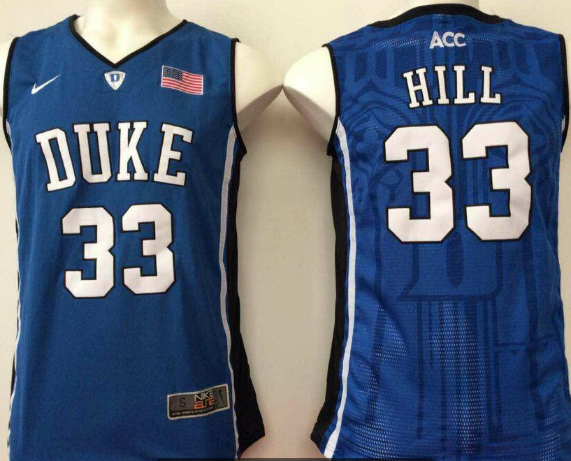 NCAA Men Duke Blue Devils Blue #33 hill->->NCAA Jersey
